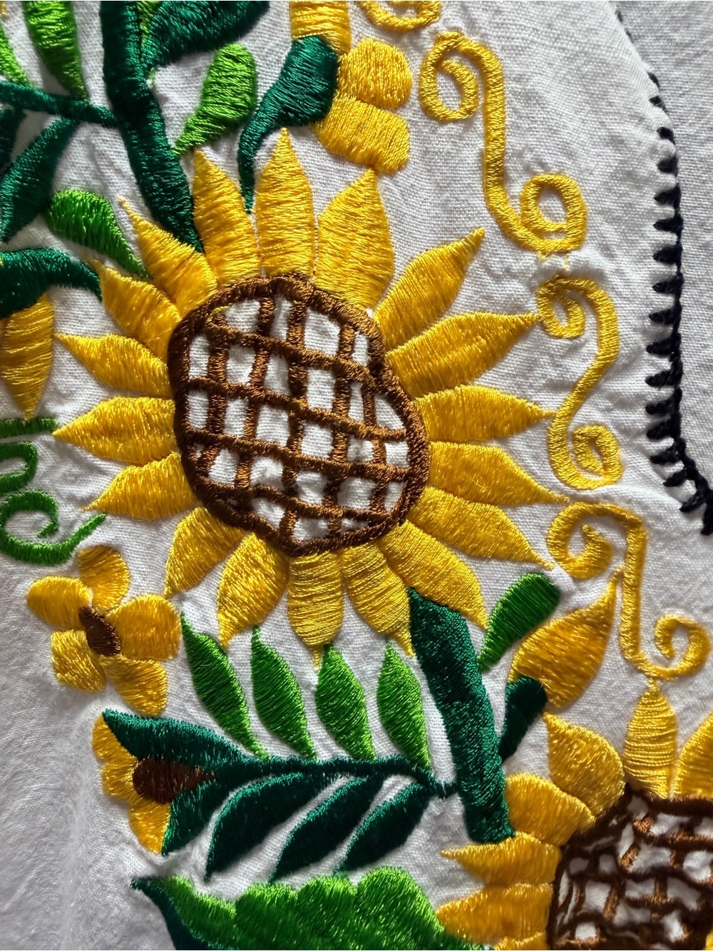 Sunflower Embroidered V-Neck Cotton Tunic - White/Yellow - Picture 2 of 4
